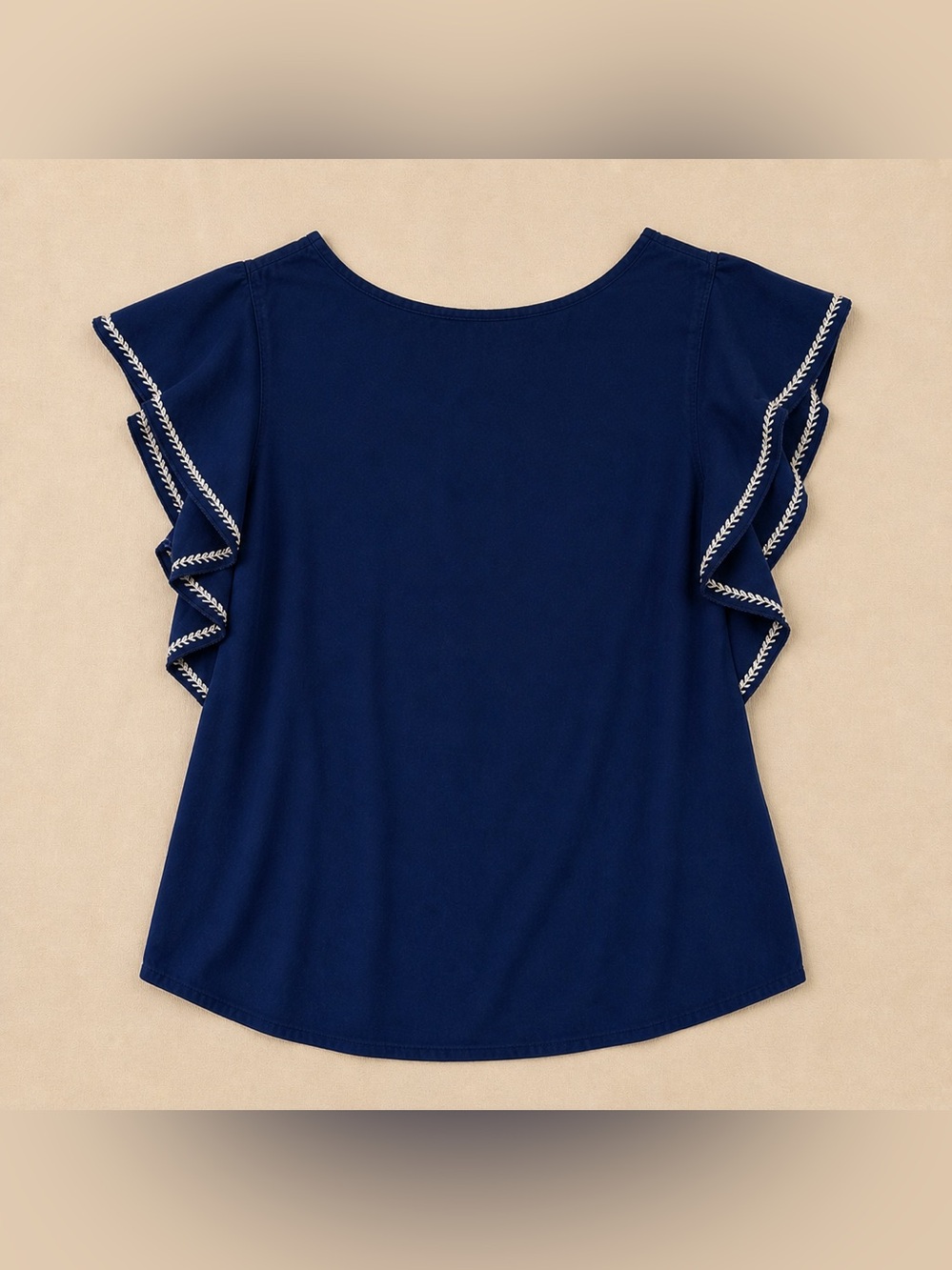 St. John’s Bay Navy Embroidered Boho Peasant Coastal Top Tassel Flutter Sleeve M - Picture 7 of 17